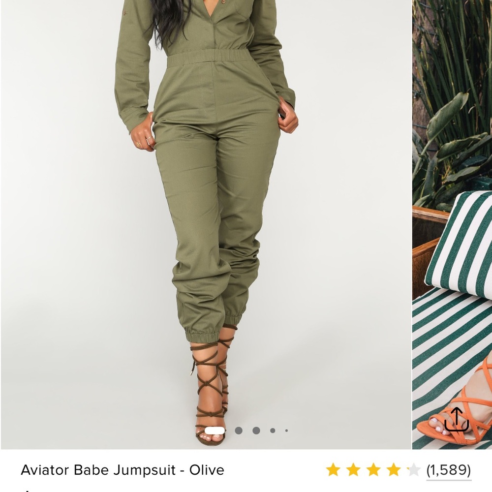 Fashion Nova Olive Utility Jumpsuit